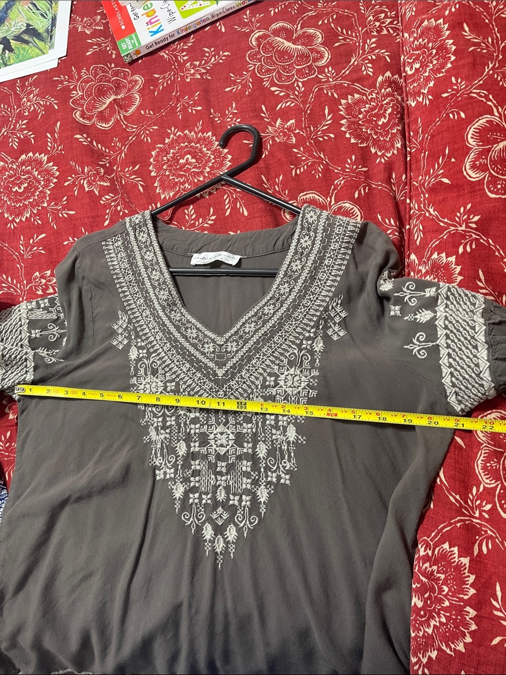 Chelsea & Theodore Charcoal Top with Cream Floral Embroidery - Picture 8 of 8